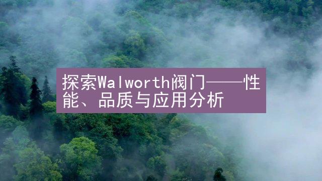 探索Walworth阀门——性能、品质与应用分析